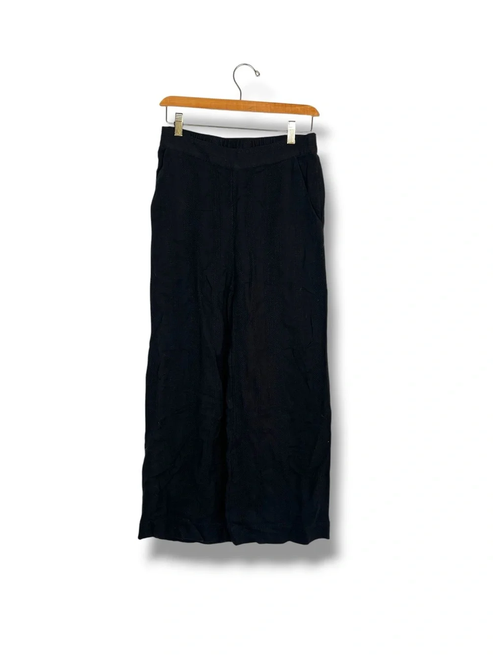 Free People Banita Black Endless Summer Wide leg Pants Pull On S Linen Cotton